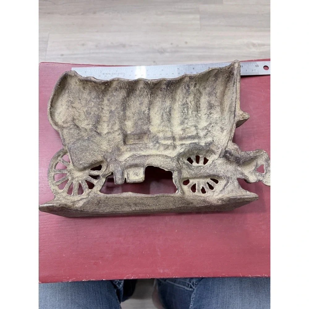 Antique Vintage Heavy Cast Iron Door Stop‎ Old West Covered Carriage Wagon 12